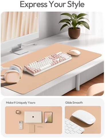 YSAGi Leather Desk Protector, Office Mat, Large Mouse Mat, Non-Slip PU Leather Blotter, Laptop Desk, Waterproof Writing Pad for Office and Home (Latte, 35.4" x 17")