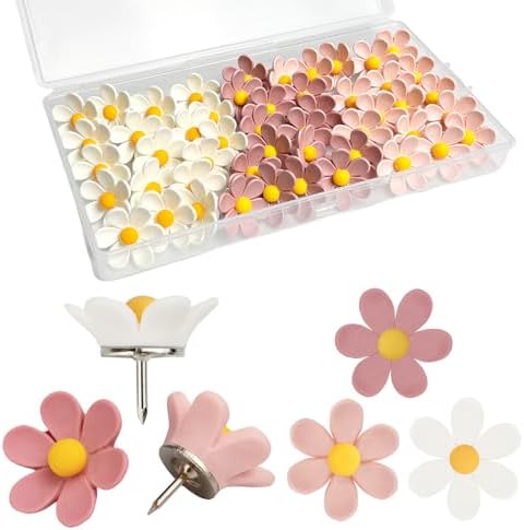 50 Pcs Flowers Push Pins Decorative Thumb Tacks in 3 Colors Cute Office Decor for Cork Board Bulletin Board, Photos Wall Maps and Other Offices Schools Supplies Christmas Decoration