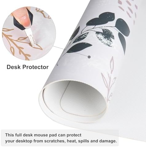 QiyI PU Leather Large Mouse Pad, Office Decor, 31.5" x 11.8", Boho Botany