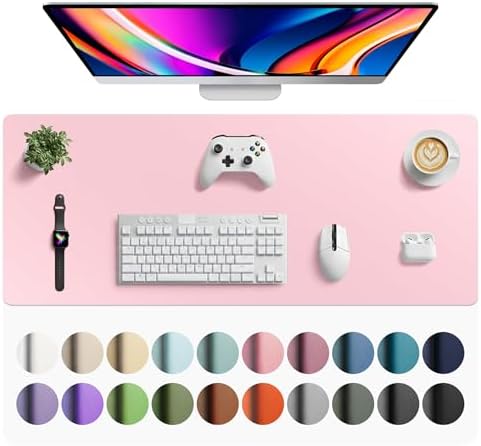 Aothia Faux Leather Desk Mat - Large Mouse Pad, Non-Slip PU Leather Blotter, Waterproof Writing Surface for Office and Home (Fairy Pink, 42" x 17")