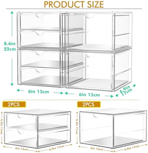 caktraie 4-Pack Acrylic 6-Drawer Office & Makeup Storage Organizer,Desk