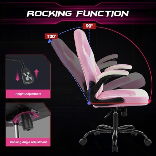 Sweetcrispy Computer Desk Chair, Lumbar Support Video Game Chair PU Leather