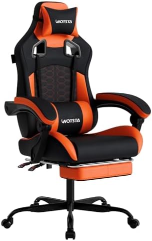 Gaming Chair with Massage,Ergonomic PC Gaming Chair with Footrest Comfortable Headrest and Lumbar Support,High Back Game Chair PVC Leather,300LBS (Black&Orange)