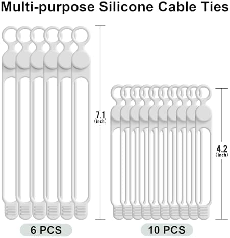 Silicone Cable Ties, Cord Organizer Cable Management,2Sizes-White
