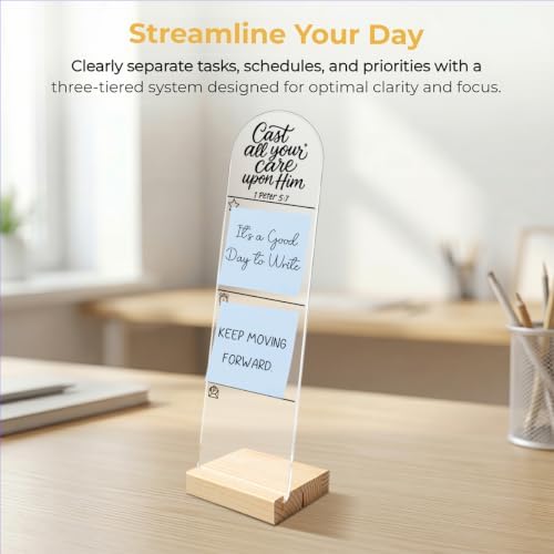 Monitor Memo Board, Sticky Note Holder, Message Board, Acrylic Desk Organizer with Wooden Base with 100Pcs Notes for Office Worker Men Women, Home Desktop and Office Desk Cast All Your Care Upon Him