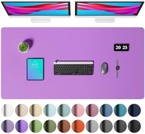 Aothia Faux Leather Desk Mat – Large Mouse Pad, Non-Slip PU Leather Blotter, Waterproof Writing Surface for Office and Home (Iris Violet, 47.2" x 23.6")