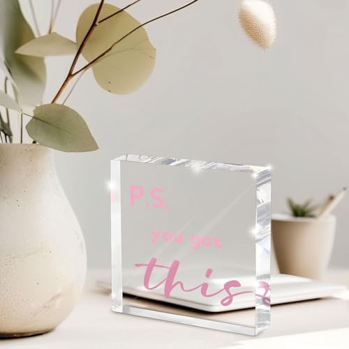 PS: You Got This' Bold Pink Acrylic Sign - 4"X 4" Motivational Desk Power Boost for Women, Office & Study Encouragement Decor with Uplifting Affirmation