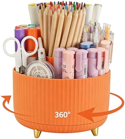 Camelmother 360°Rotating Pen&Pencil Holder For Desk With 5Slots Cute Office