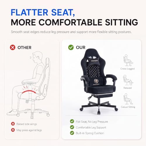 Desk Computer Gaming Chair - High Back Ergonomic Office Chair with Footrest and Lumbar Support, Swivel Comfy Home Gamer Video Game Chairs with Pocket Spring Cushion for Adults (Black Fabric)