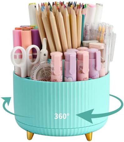 Camelmother 360°Rotating Pen&Pencil Holder For Desk With 5Slots Cute Office