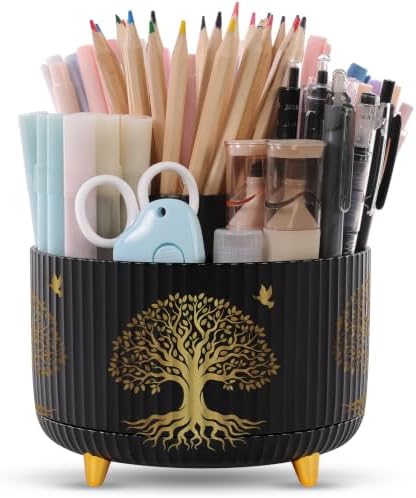 SKYDUE 360 Degree Rotating Pen Holder for Desk with 5 Slots,Tree of Life