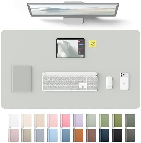 YSAGi Leather Desk Protector, Office Mat, Large Mouse Mat, Non-Slip PU Leather Blotter, Laptop Desk Mat, Waterproof Writing Pad for Office and Home(Light Grey, 40" x 24")