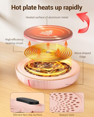 HouseGem Large Candle Warmer Plate - Coffee Cup Mug Warmer for Desk, Candle Melter, Electric Mug Heater for Beverages, Milk & Tea, Coffee Accessories Ideal Gifts Keep Cup Warm (Pink)