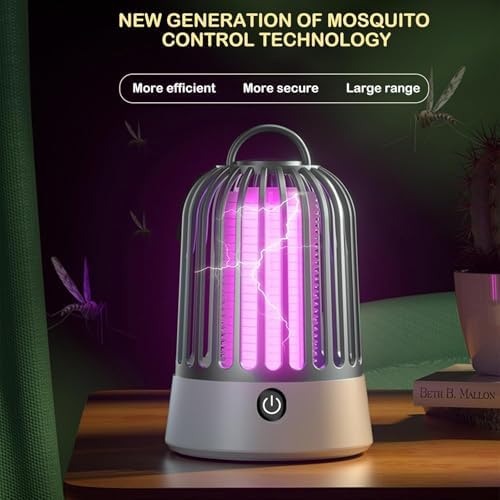 Bug Zapper Indoor & Outdoor, 2500V Electric Mosquito Killer Lamp, Portable USB Rechargeable Fly Zapper for Home, Kitchen, RV, Camping Tent, Efficient Insect Trap for Gnat, Moth, Fruit Fly, Grey