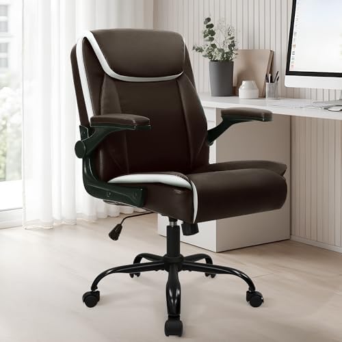 NEO CHAIR PU Leather Office Desk Chair with Adjustable Arms, Brown