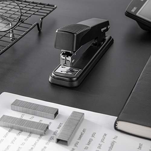 Amazon Basics Full-Strip Metal Office Desktop Stapler, 20 Sheet Capacity, Non-Slip, Black, 3-Pack