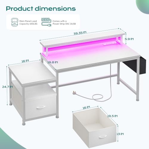 EnHomee 56.5" Office Desk with Drawers & Printer Space for Home Work,White