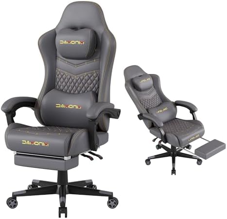 Gaming Chair,Big and Tall Gaming Chair 400lbs Office Chair with Footrest, 90-155° Recline & Removable Headrest Lumbar Support[Spring + 4D Sponge](Grey)