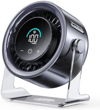 USB Desk Fan for Bedroom: 100 Speeds Digital Display Quiet Portable Fan with Turbo Airflow, 120° Rotating Small Rechargeable Battery Desktop & Wall-Mounted Fans for Bedroom Home Office (Black)