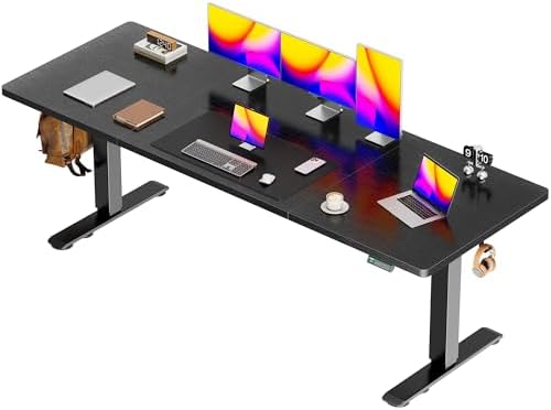Huuger 78.7'' x 29.5'' Large Electric Standing Desk, Height Adjustable Computer Desk, 29.5" Deep Desktop, Stand up Gaming Office Desk with 2 Hooks, 3 Preset Heights, for Home Office, Black