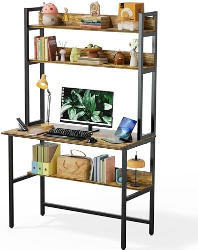 Aquzee 40 Inch Desk with Shelves, Computer Desk with Hutch