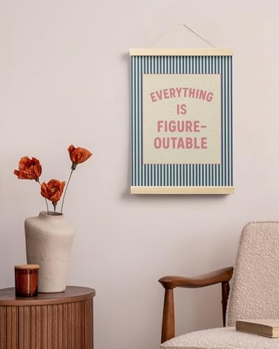 FGFK Everything is Figureoutable Positive Affirmations Wall Art Poster Hanger Frame, Retro Pink and Blue Inspirational Striped Canvas Prints Framed Wall Decor for Office Classroom Home, 12x16 Inch