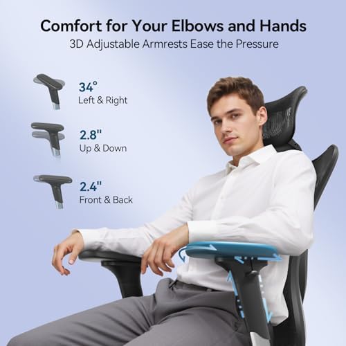 SIHOO M57 Ergonomic Mesh Office Chair, High Back Home Desk Chair with 3D Armrests, Lumbar Support and Adjustable Headrest, Comfortable Computer Chair, Office Chair Hold 330 LBS-2 Packs-Black