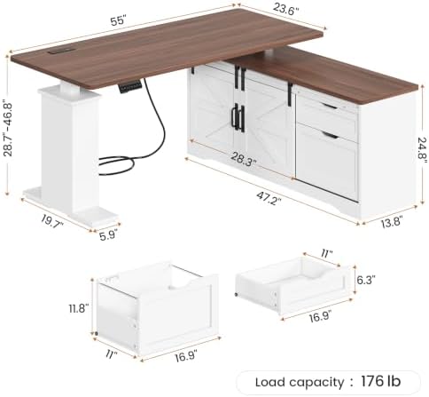 SEDETA Farmhouse 55 inch L Shaped Standing Desk with Storage Drawers