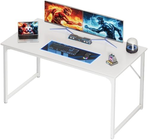 PRAISUN 48 X 24 Inch Computer Desk with Deeper Desktop, Gaming Office Writing Work Desk for Home Office, Study, Bedroom, Work from Home, Metal Frame, White