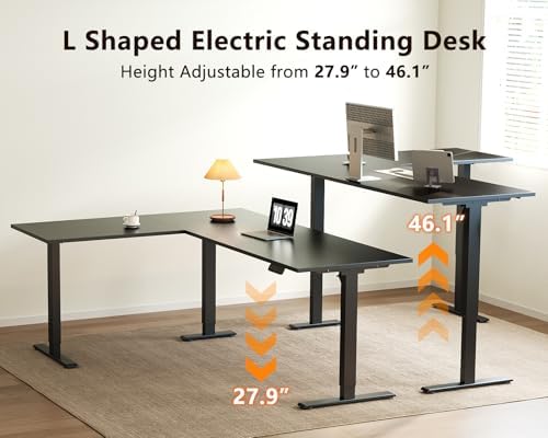 Casaottima 71 Inch L Shaped Electric Standing Desk, Home Office, Black