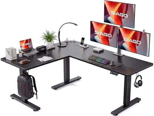 SIAGO 63x55 Inch L-Shaped Standing Desk with Charging Station Corner Desk