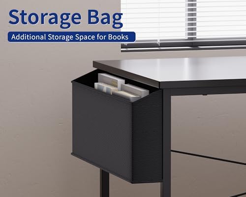 Pamray 47 Inch Reversible L Shaped Gaming Desk Corner Computer Desk with Storage Bag Home Office Table for Writing Study Marble