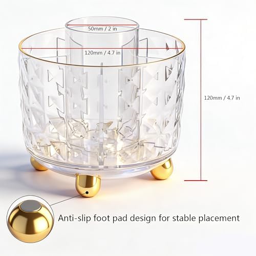 GOTOBA 360° Rotating Pencil Holder for Desk, Makeup Brush Holder with 6 Slots, Desk Organizer for Writing Utensil, Office and School Supplies (Transparent)