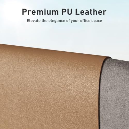Aothia Faux Leather Desk Mat, Waterproof Desk Pad (Khaki, 48" x 17")