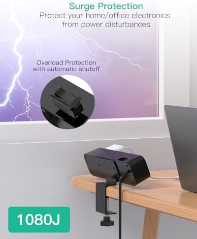 Mifaso PD65W Desk Clamp Power Strip, 1080J Surge Protector, 2 USB C