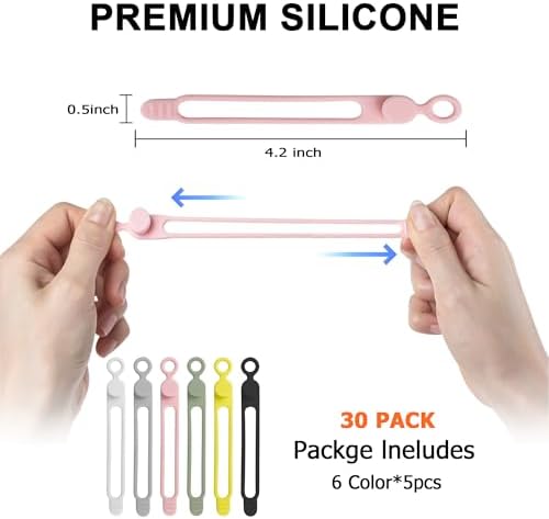 30Pcs Silicone Cable Ties, Cord Organizer Cable Management