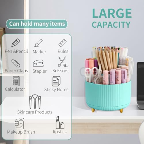 Camelmother 360°Rotating Pen&Pencil Holder For Desk With 5Slots Cute Office
