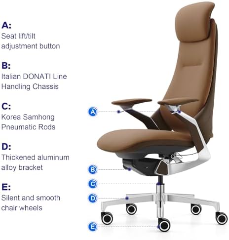Genuine Leather Executive Office Chair，Top-Grain Cowhide, Ergonomic Design
