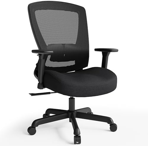 ELABEST Mesh Office Chair,Ergonomic Computer Desk Chair,Sturdy Task Chair- Adjustable Lumbar Support & Armrests,Tilt Function,Comfort Wide Seat,Swivel Home Office Chair (Noir Black)