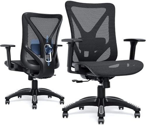 Ergonomic Office Chair, Mesh Computer Desk Chairs with BIFMA X5.1 Certified, Adjustable Lumbar Support, 3D Arm, Tilt Back, Wide Seat, Comfy Swivel Work Task Chair for Company and Home (Obsidian Black)