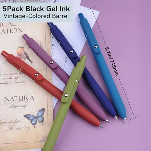 ACEES Gel Pens, 5 Pcs Retractable Quick Dry Black Ink Pen, 0.5mm Fine Point