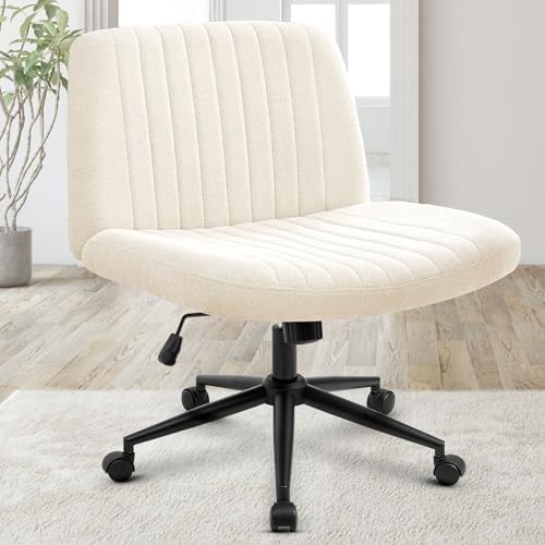 Orange Factory Criss Cross Chair, Wide Wheel Vanity Seat, Beige Dual Base