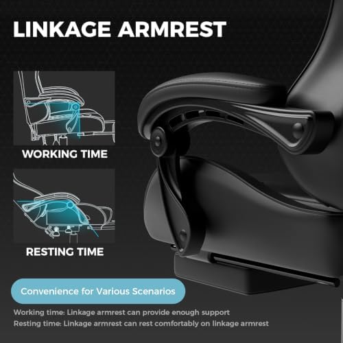 GTPLAYER Gaming Chair, Computer Chair with Footrest and Lumbar Support, Height Adjustable Game Chair with 360°-Swivel Seat and Headrest and for Office or Gaming (Faux Leather, Black)
