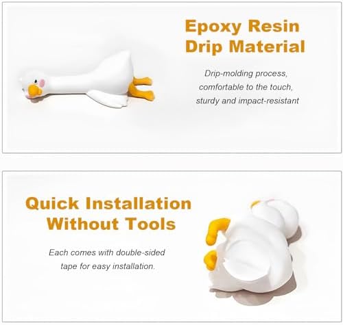 4 PCS Resin Goose Figurine Computer Monitor Decor,Cute Mini Goose Statues for Car Dashboard,Funny Desk/TV/Photo Frame Decorations (White Goose)