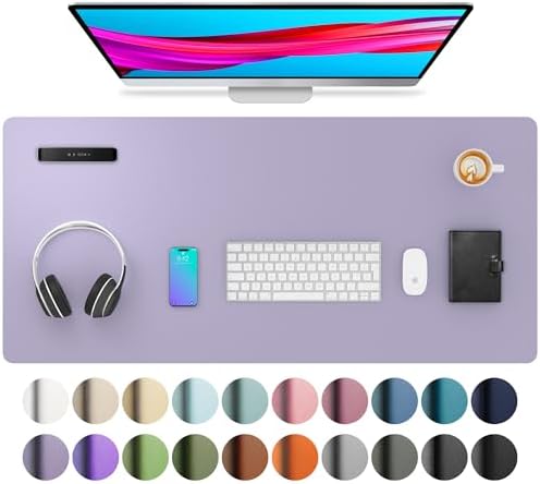 Aothia Leather Desk Pad - Protector and Blotter, Mouse Pad and Office Mat, Non-Slip PU Leather Laptop Desk Pad, Waterproof Writing Pad for Office and Home (36" x 17", Lavender)