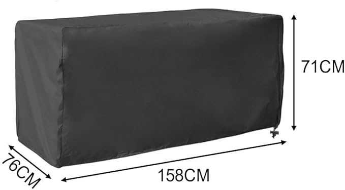 Outdoor Storage Box Cover 210D Oxford Waterproof Protector Adjustable Rope Buckle Weather Resistant Dust Snow Foldable Lightweight Fits Garden Patio Black (158×76×69cm)