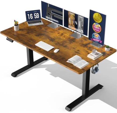 Veken 63"x28" Wider Large Standing Desk, Electric Height Adjustable, Brown