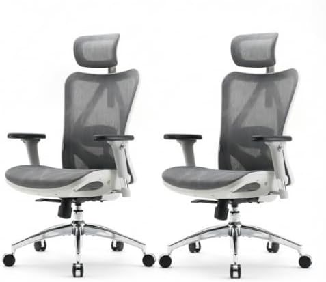 SIHOO M57 Ergonomic Mesh Office Chair, High Back Home Desk Chair with 3D Armrests, Lumbar Support and Adjustable Headrest, Comfortable Computer Chair, Hold 330 LBS-2 Packs-Light Grey