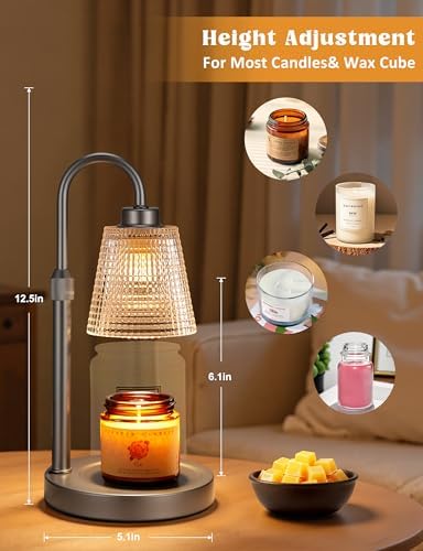 Gray Candle Warmer Lamp with Timer, Dimmable Candle Warmer for Jar Candles, Height Adjustable Wax Melts Warmer, Birthday Gifts for Women Mom, House Warming Gifts New Home Decor