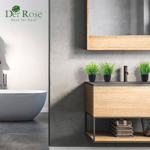 Der Rose 4 Pack Small Fake Plants in Black Pots, Bathroom Office Decor